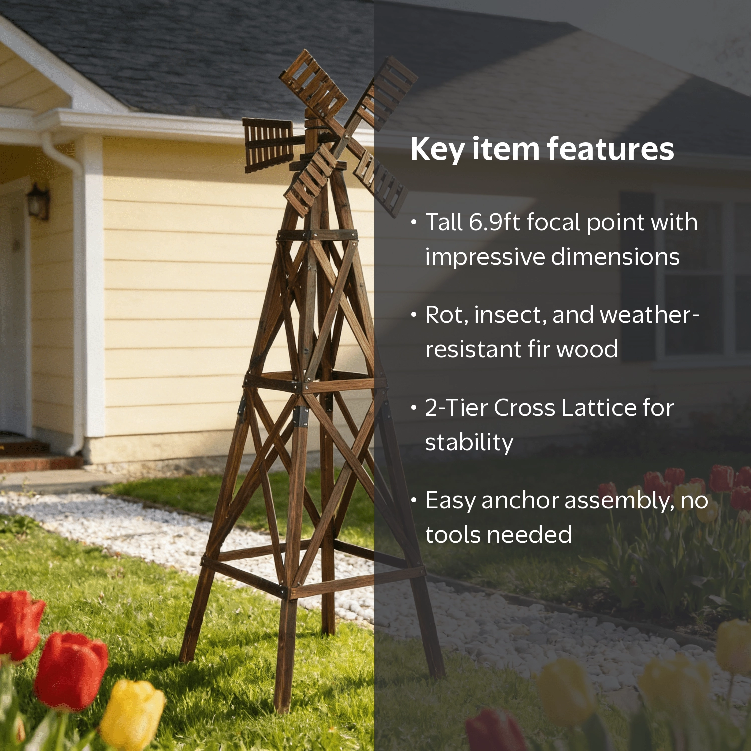Ktaxon 7ft Large Carbonized Wooden Windmill, 2-Tier Cross Lattice
