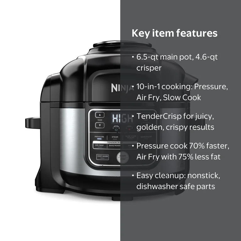 Ninja, Pressure Cooker, OS300 6.5 Qt, 10-in-1 with TenderCrisp