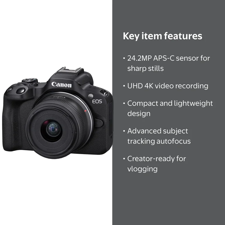 Canon EOS R50 Mirrorless Camera with 18-45mm Lens- 24.2 MP