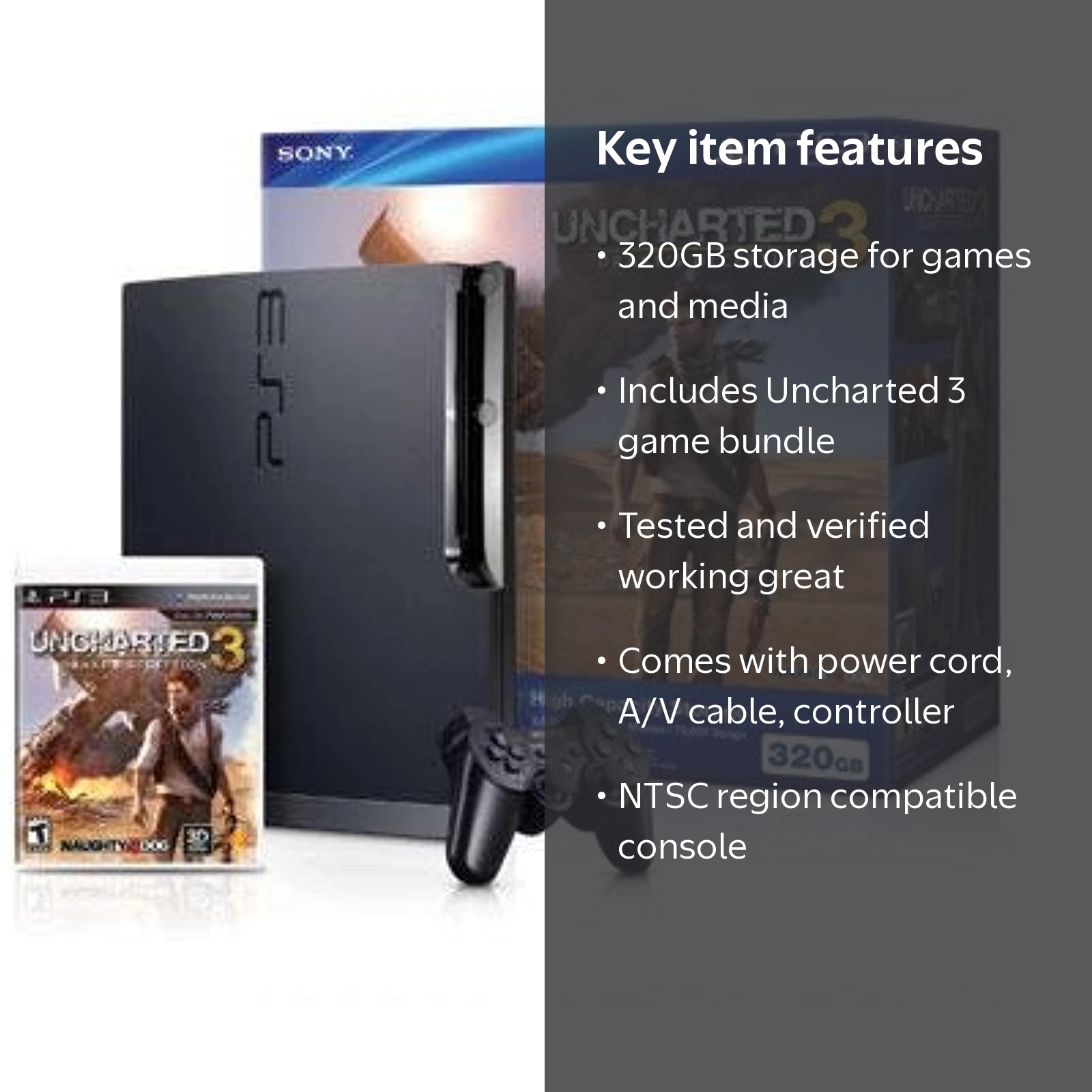 PS3, Pre-Owned Console, 320GB Uncharted 3 Bundle, Tested Working