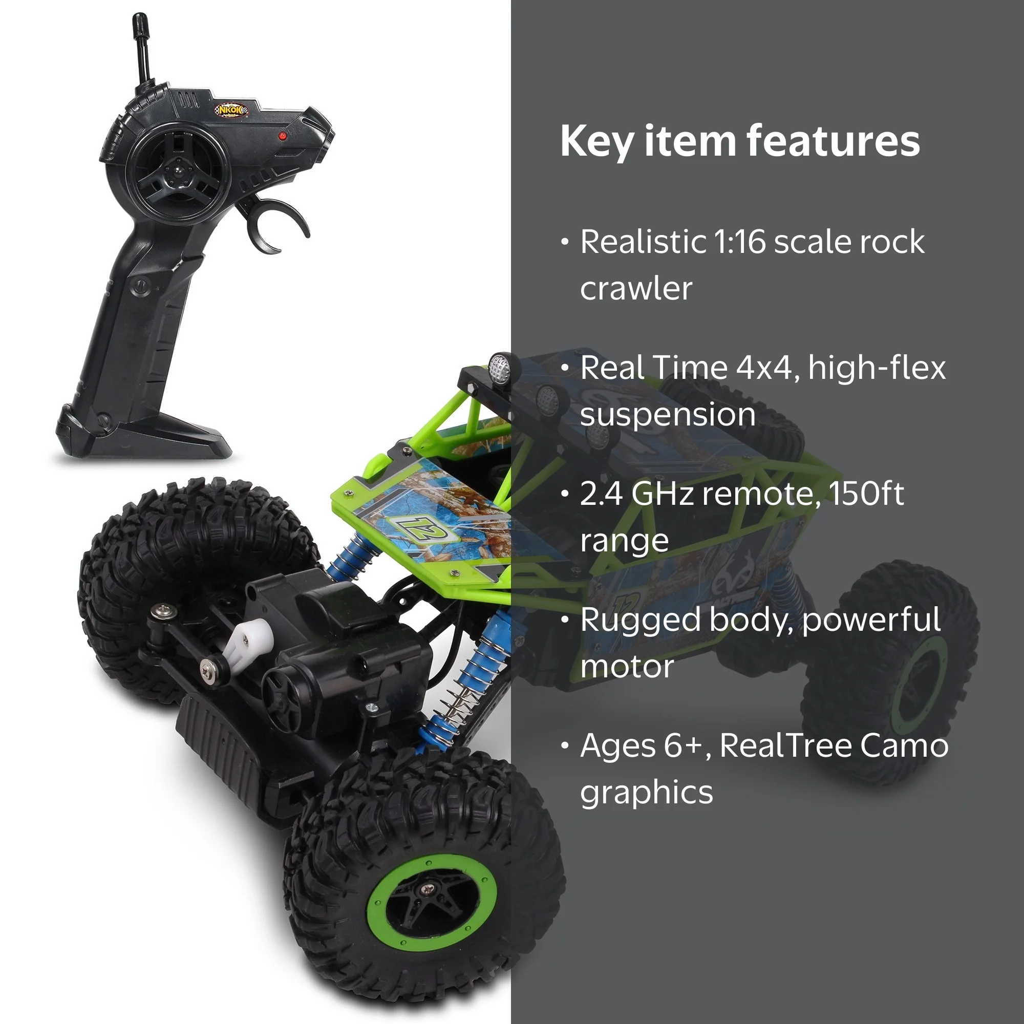 NKOK RealTree: 1:16 Scale RC: Rock Crawler - Edge Camo Green - 2.4