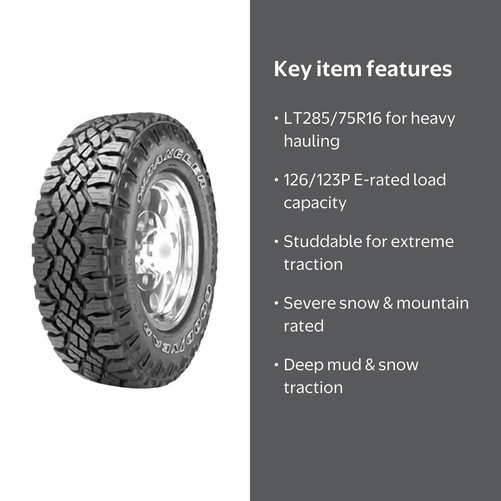 Goodyear Wrangler DuraTrac Studdable Mud Road Season LT285/75R16