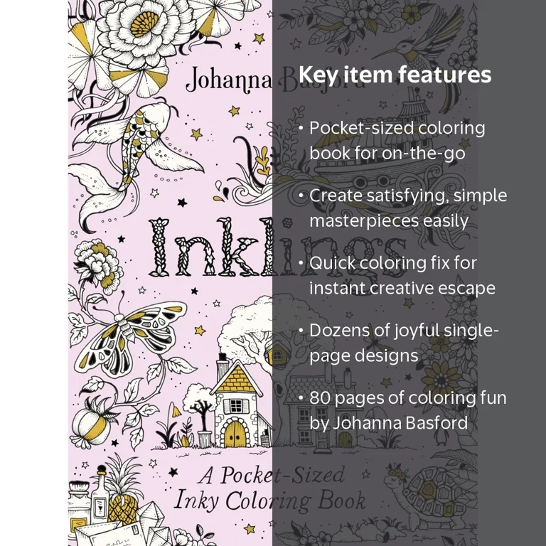 Johanna Basford, Inky Coloring Book, 80 pages, Pocket Size