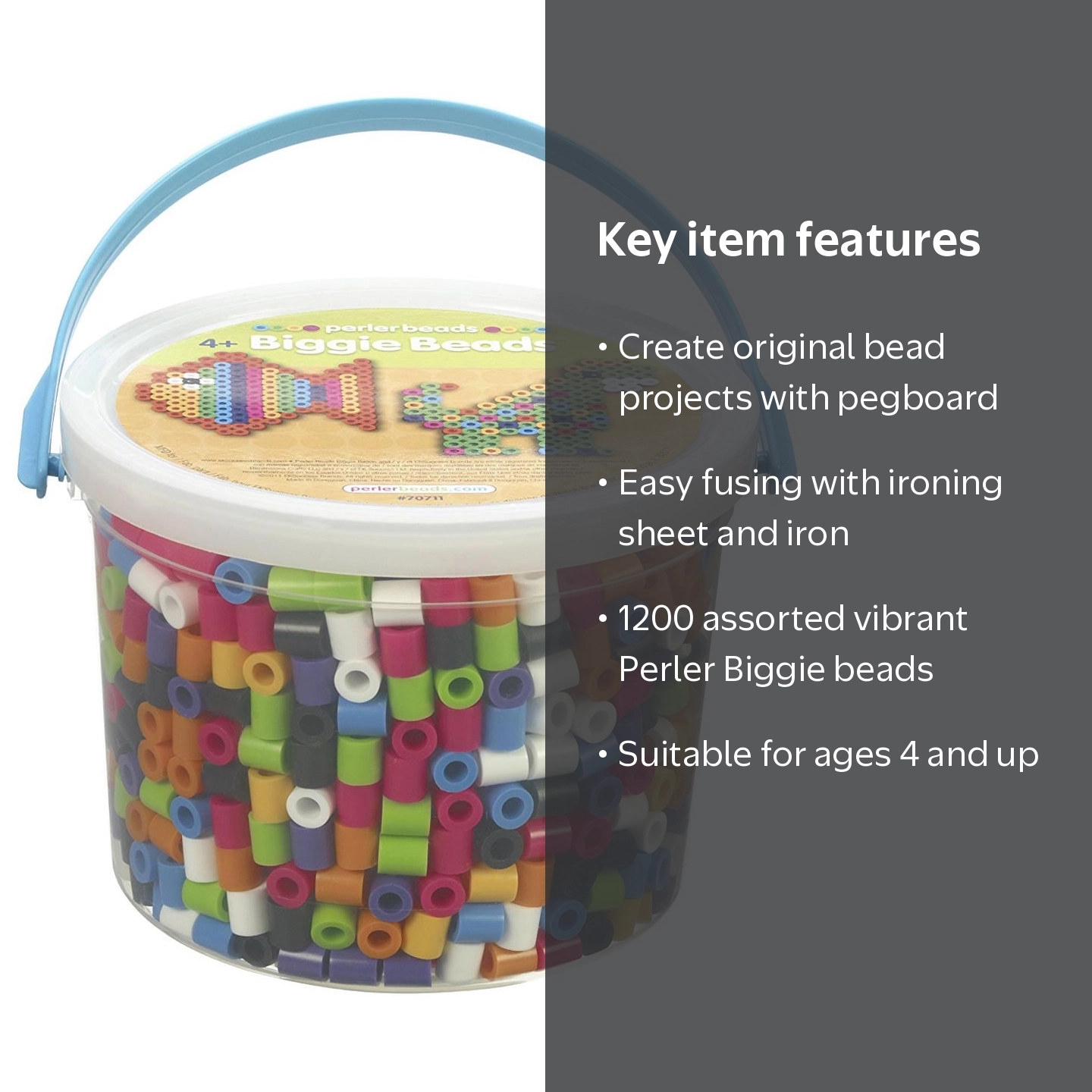 Perler Biggie Beads Bucket, Assorted Colors, 1200 ct, Kids Craft
