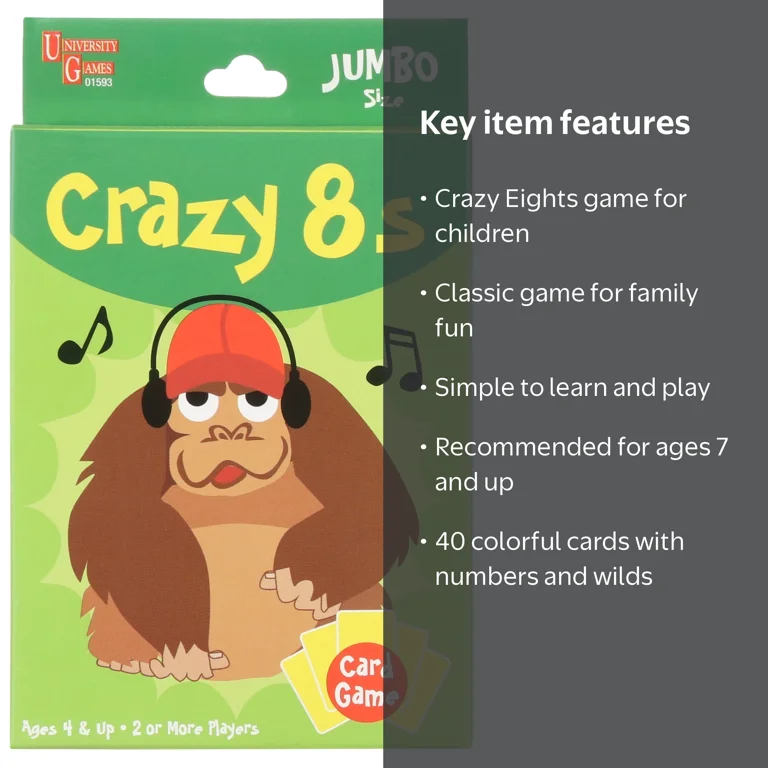 Crazy Eights Original Card Game - Match Colors & Numbers, Use Wild