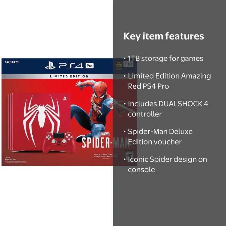 PlayStation 4 Pro Console - Limited Edition Amazing Red Marvel's