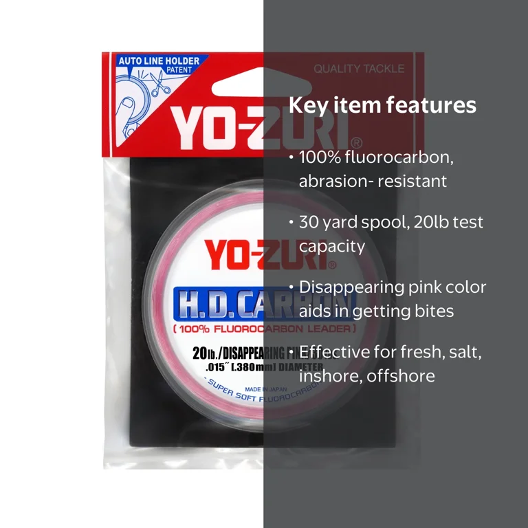 Yo-Zuri, Fluorocarbon Fishing Line, 20lb Disappearing Pink, 30