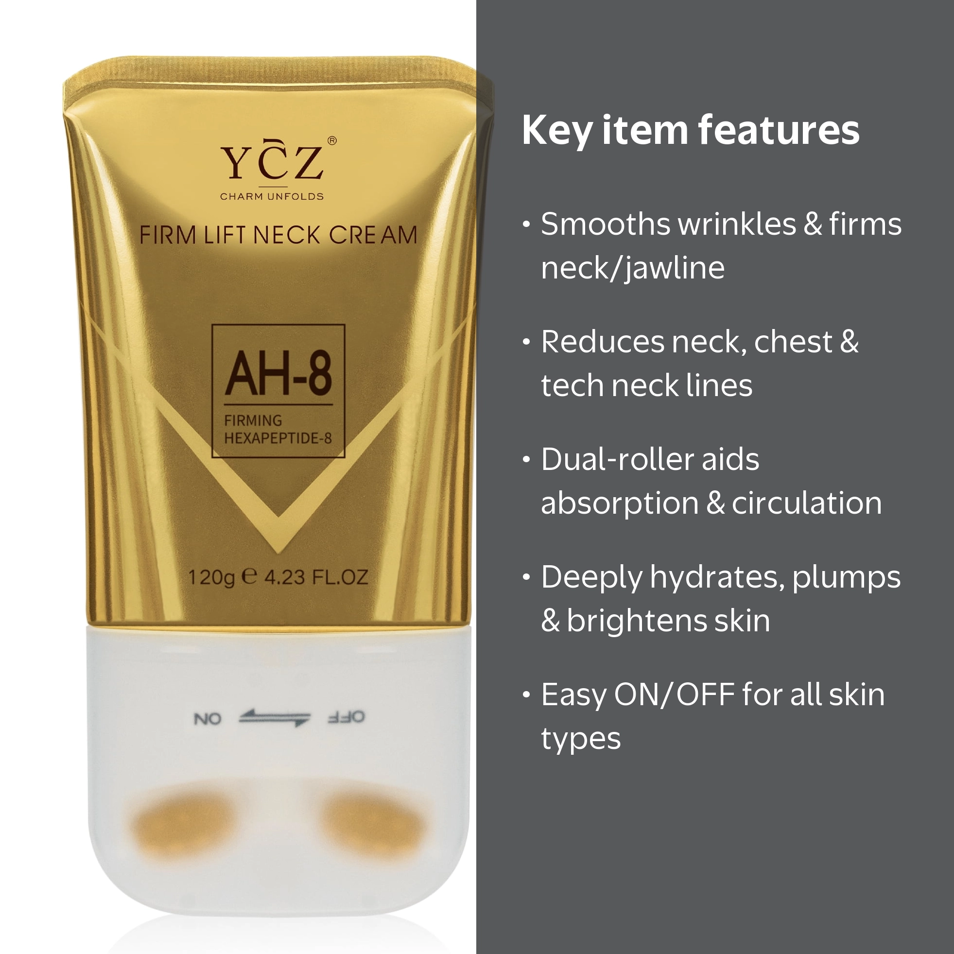 Ycz AH-8 Firming Neck Cream, Anti-Aging Moisturizer, Dual Roller