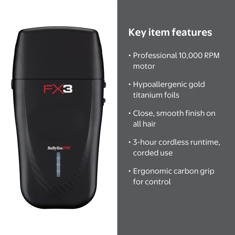 Free Shipping! BaBylissPRO FX3 Cordless Double Foil Shaver with