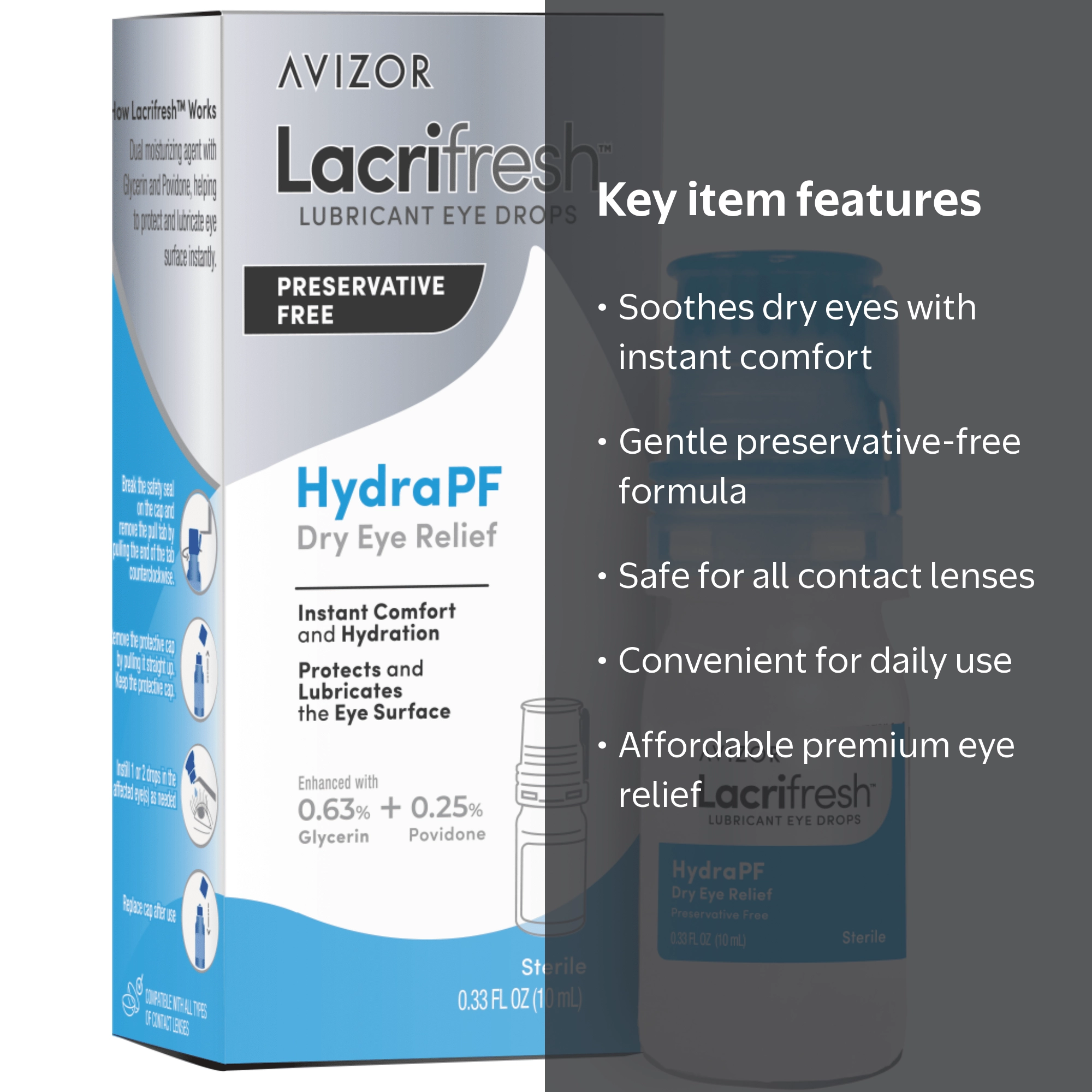 Lacrifresh HydraPF Lubricant Eye Drops for Dry Eye Relief .33 fl