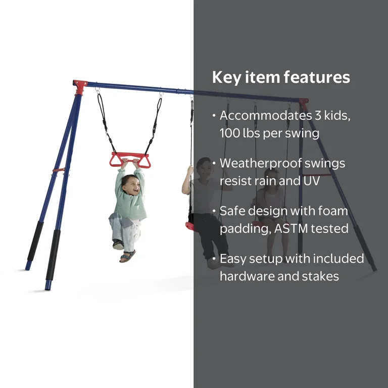 Delta Children FunZone Outdoor Metal 3-Piece Swing Set - Includes