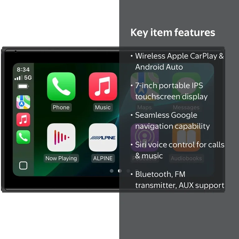 Miroir, Wireless Car Play and Android Auto Display, 7 inch