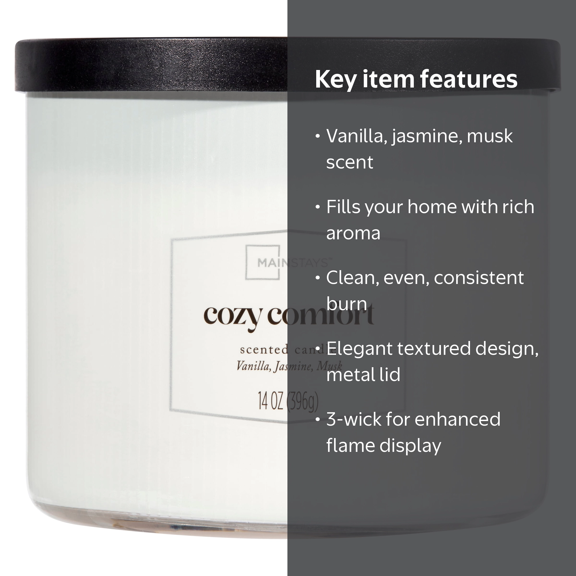 Mainstays Scented Candle 14 oz 3-Wick Textured Wrap Cozy Comfort