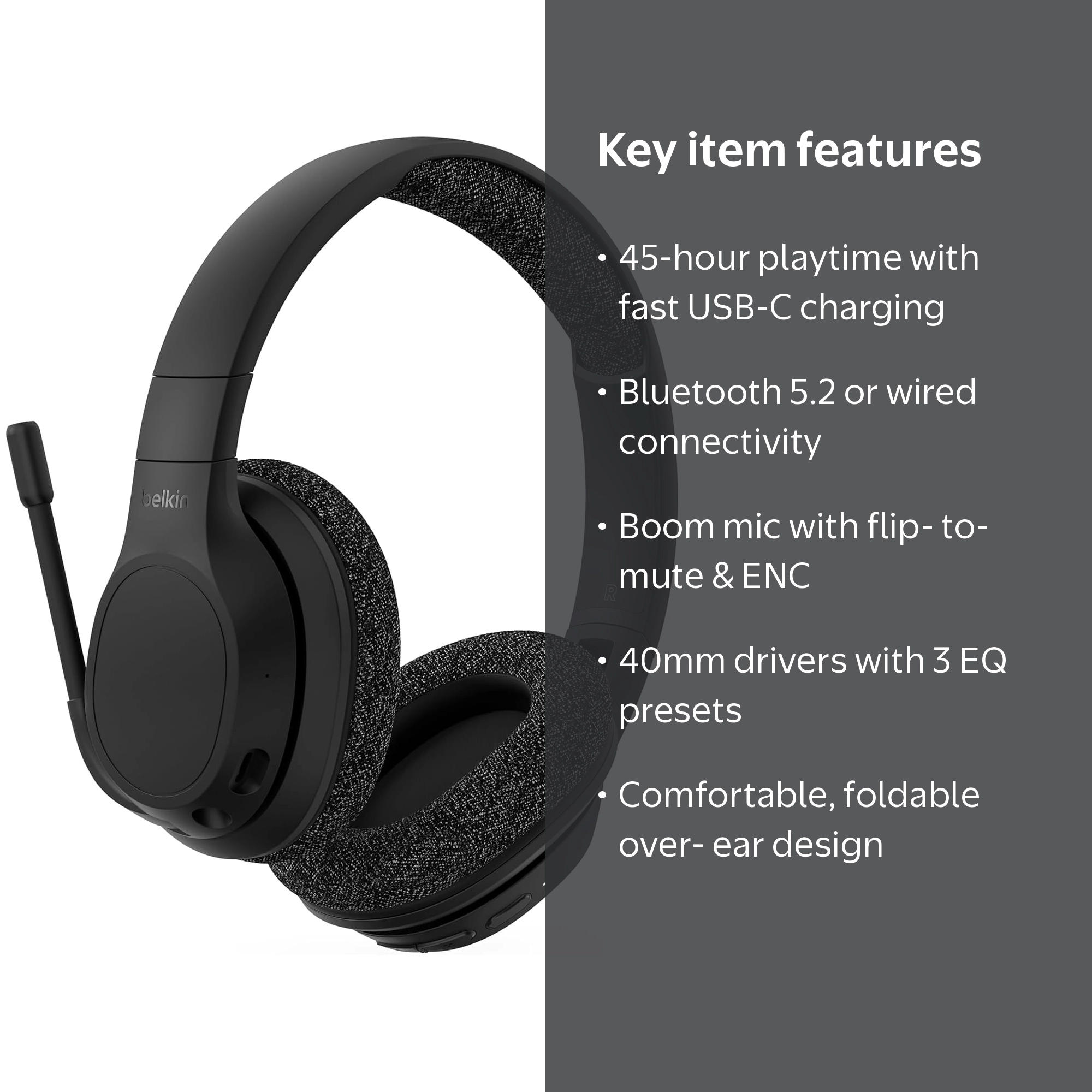 belkin internal wireless headset for motorcycle helmets SoundForm Surround Over-Ear Headphones release buckle ensures a snug fit that will stay on your head during any ride Belkin SoundForm Adapt Wireless Over-Ear