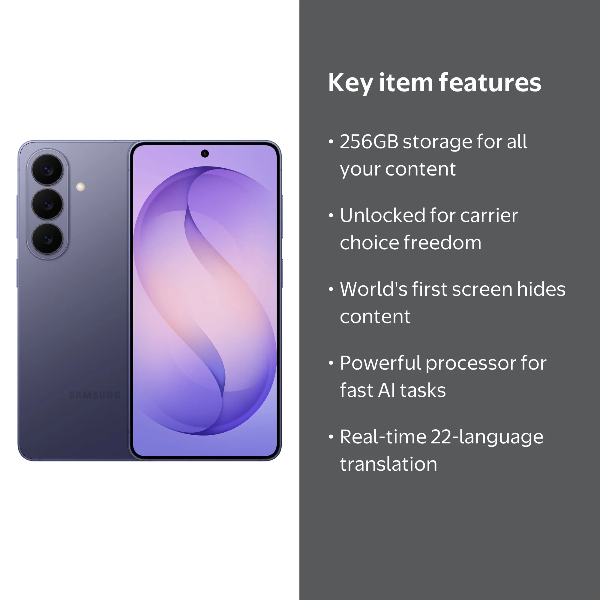 Samsung Galaxy S26 256GB Smartphone (Unlocked), Cobalt Violet 