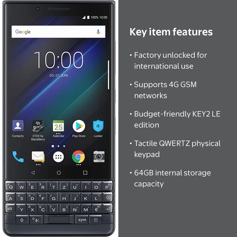 BlackBerry KEY2 LE (Lite) Dual-SIM (64GB, BBE100-4, QWERTZ Keypad