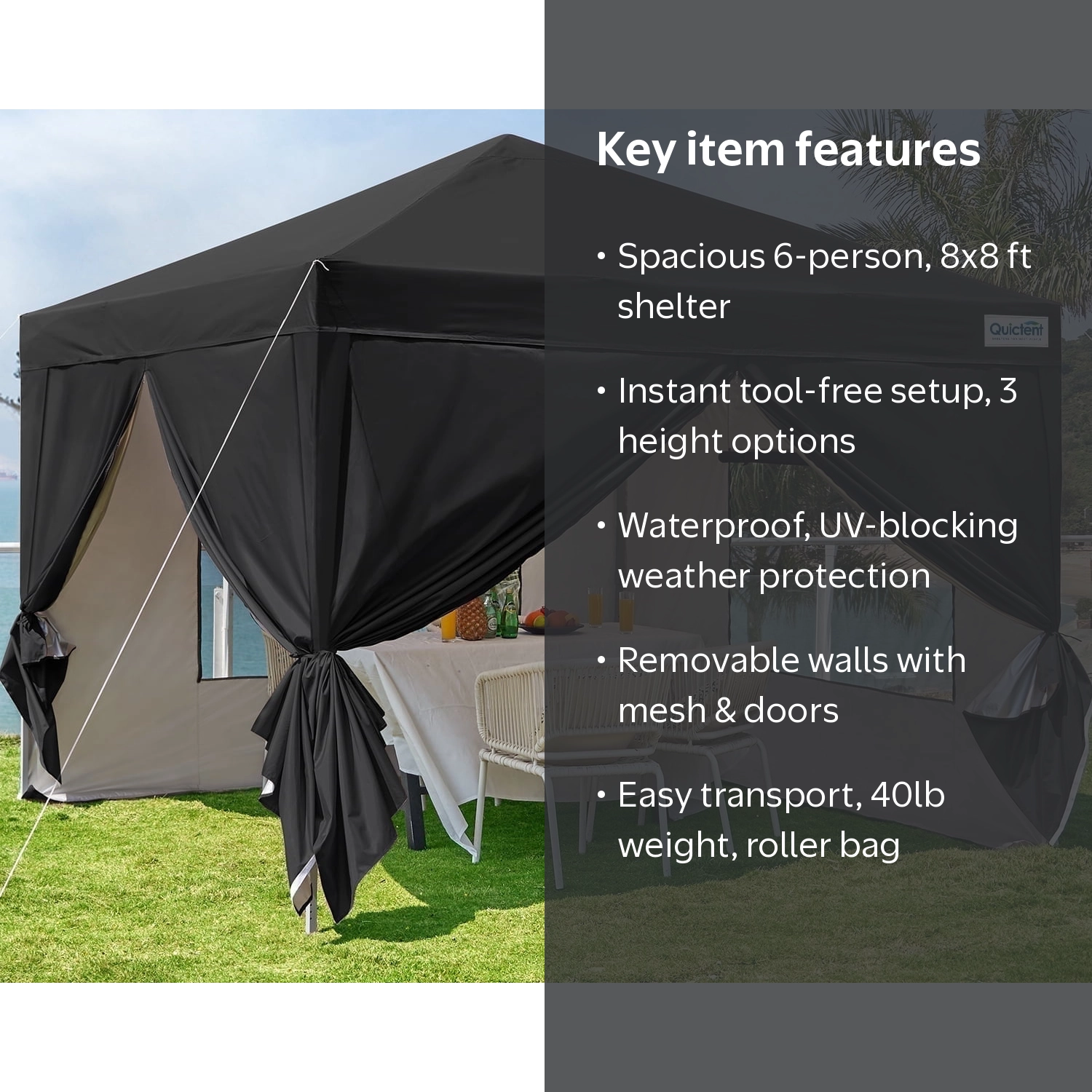 Quictent 8'x8' Camping Pop up Canopy Tent with Sidewalls, Instant