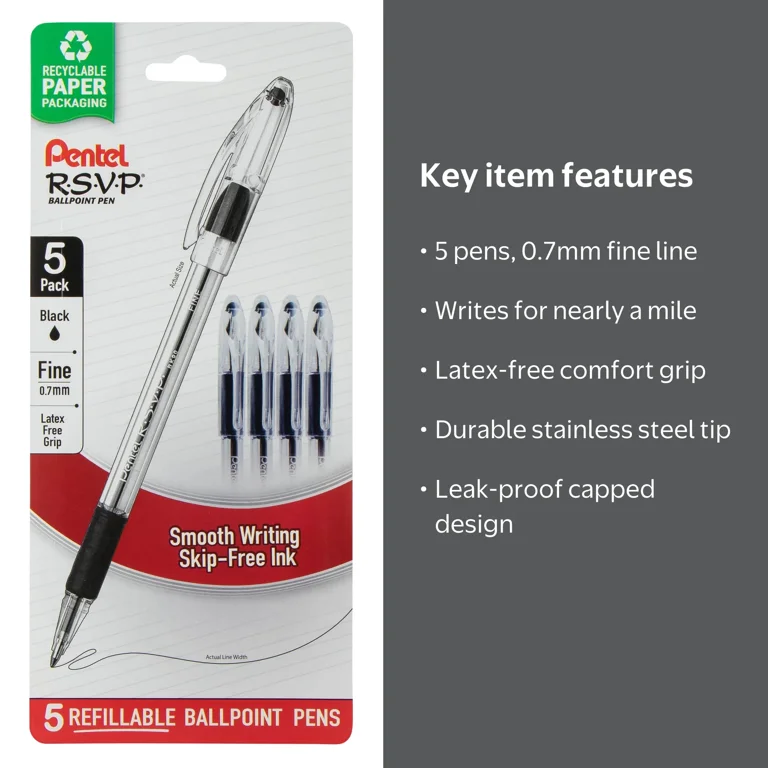 Pentel RSVP Ballpoint Pen with 0.7mm Fine Line, Black Ink