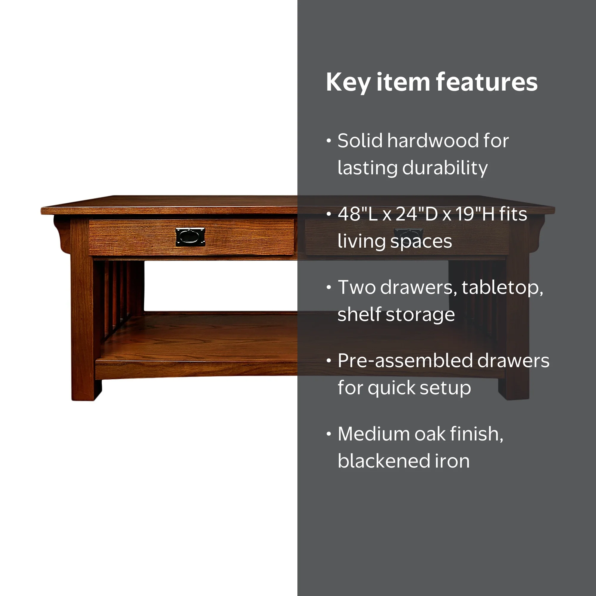 Leick Furniture Mission Solid Wood Coffee Table, 48