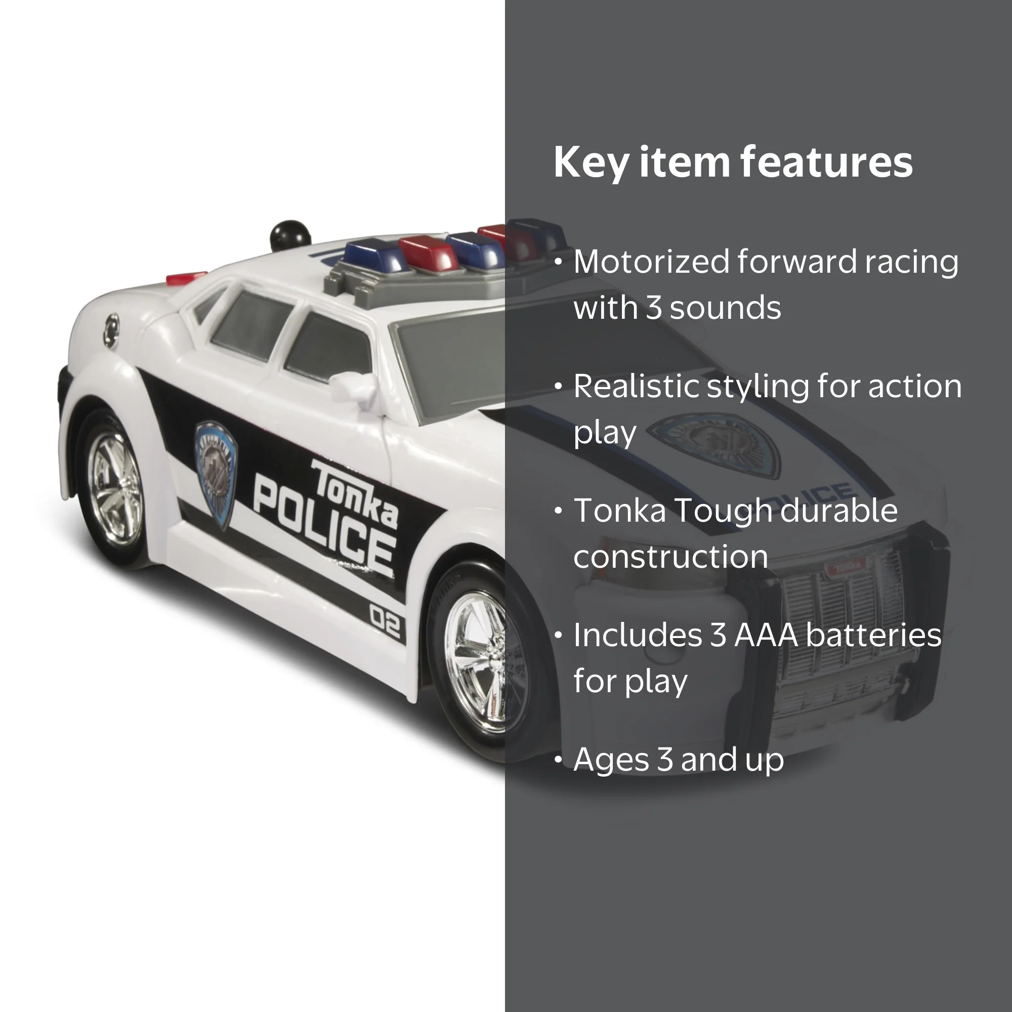 Funrise - Tonka Mighty Motorized Police Cruiser, realistic styling