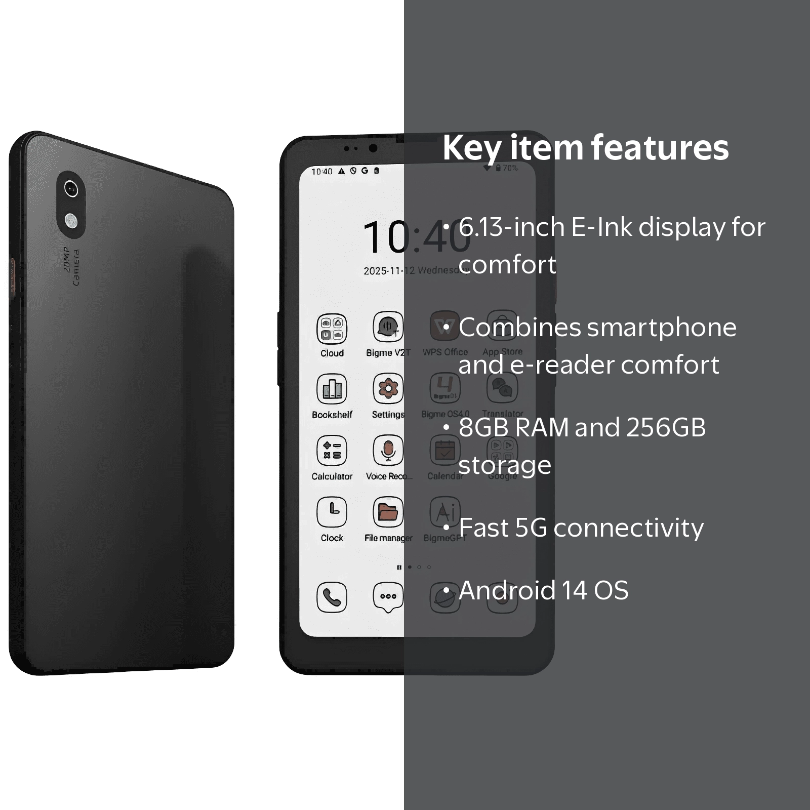 Bigme HiBreak Pro Color Epaper Phone, 6.13-inch E-Ink Display, 8GB