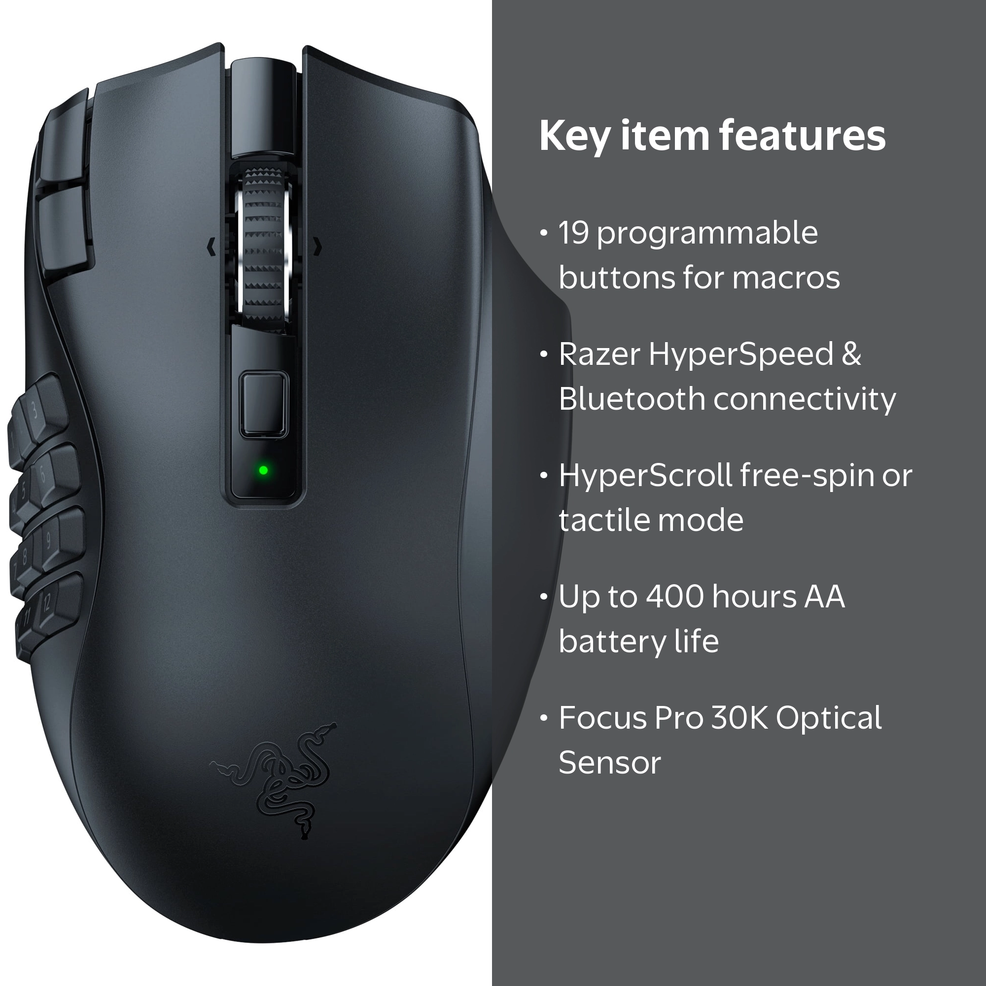 Razer Naga V2 HyperSpeed Wireless Bluetooth Gaming Mouse with AA