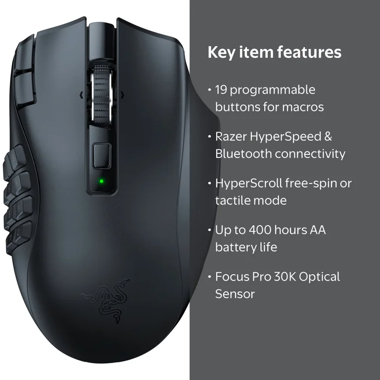 Razer Naga V2 HyperSpeed Wireless Bluetooth Gaming Mouse with AA