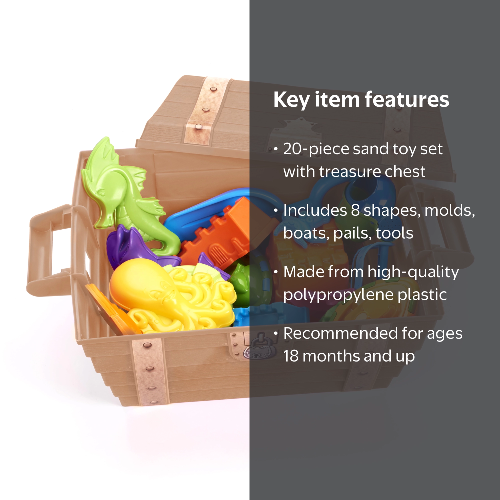 Play Day Treasure Chest with 20-Piece Sand Toys, Brown - Walmart.com