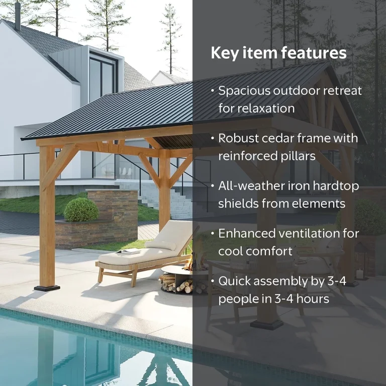 AMERLIFE 10x12 Outdoor Hardtop Wooden BBQ Gazebo with Iron Double