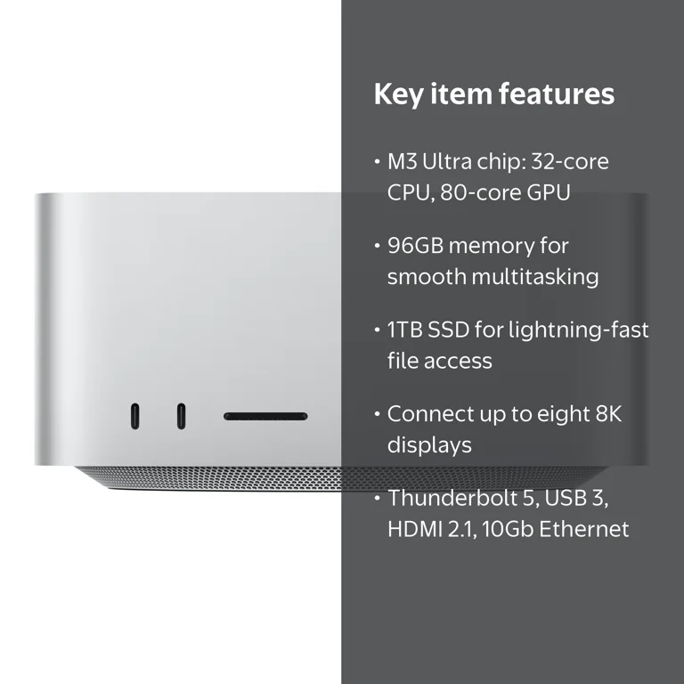 Apple Mac Studio MU973LL/A Desktop Computer, Apple M3 Ultra, 96 GB