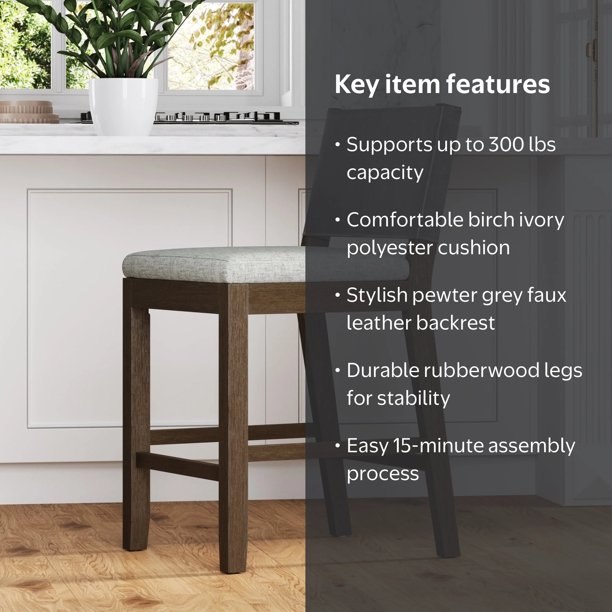 Nathan James Linus Modern Upholstered Counter Height Bar Stool