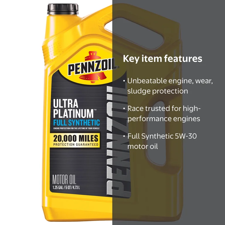 4 pack) Pennzoil Ultra Platinum Full Synthetic 5W-30 Motor Oil, 5