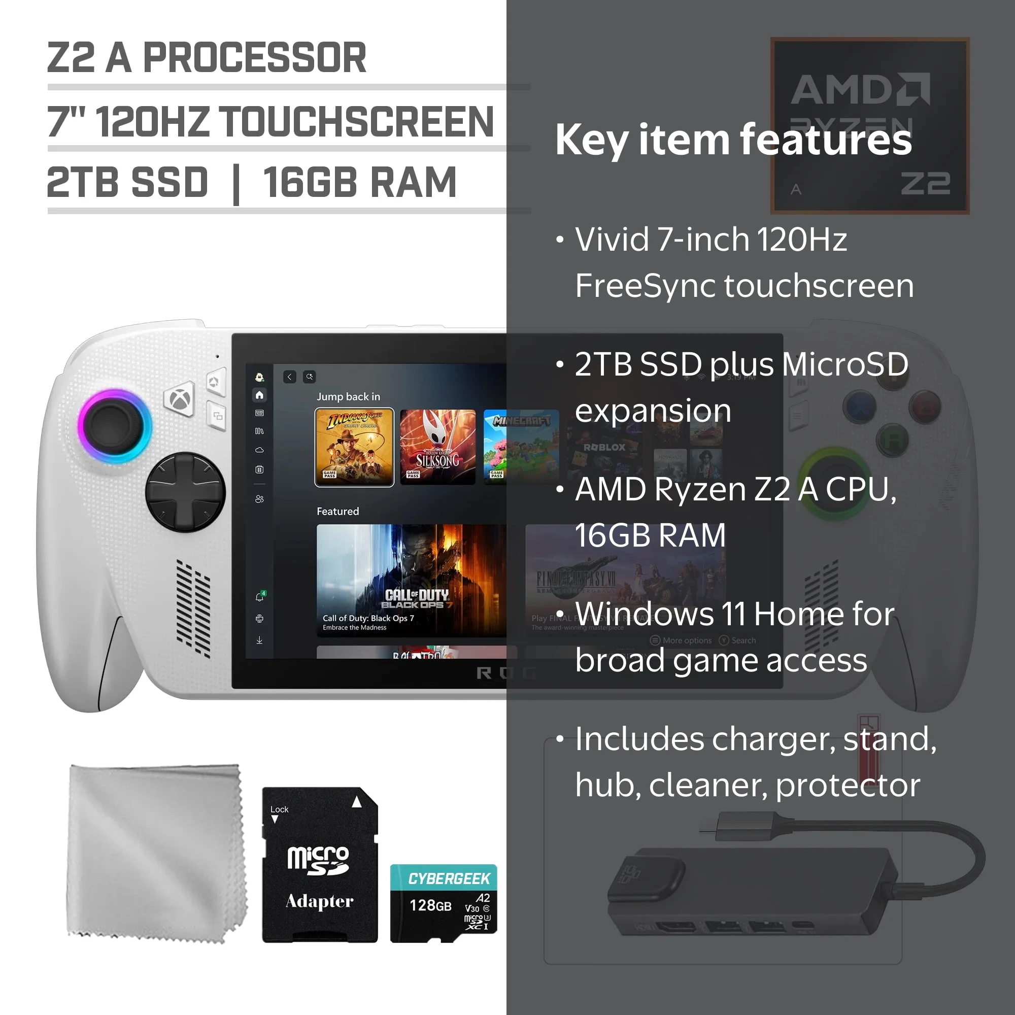 ASUS ROG Xbox Ally 2TB SSD AMD Ryzen Z2 A CPU Gaming Handheld 7