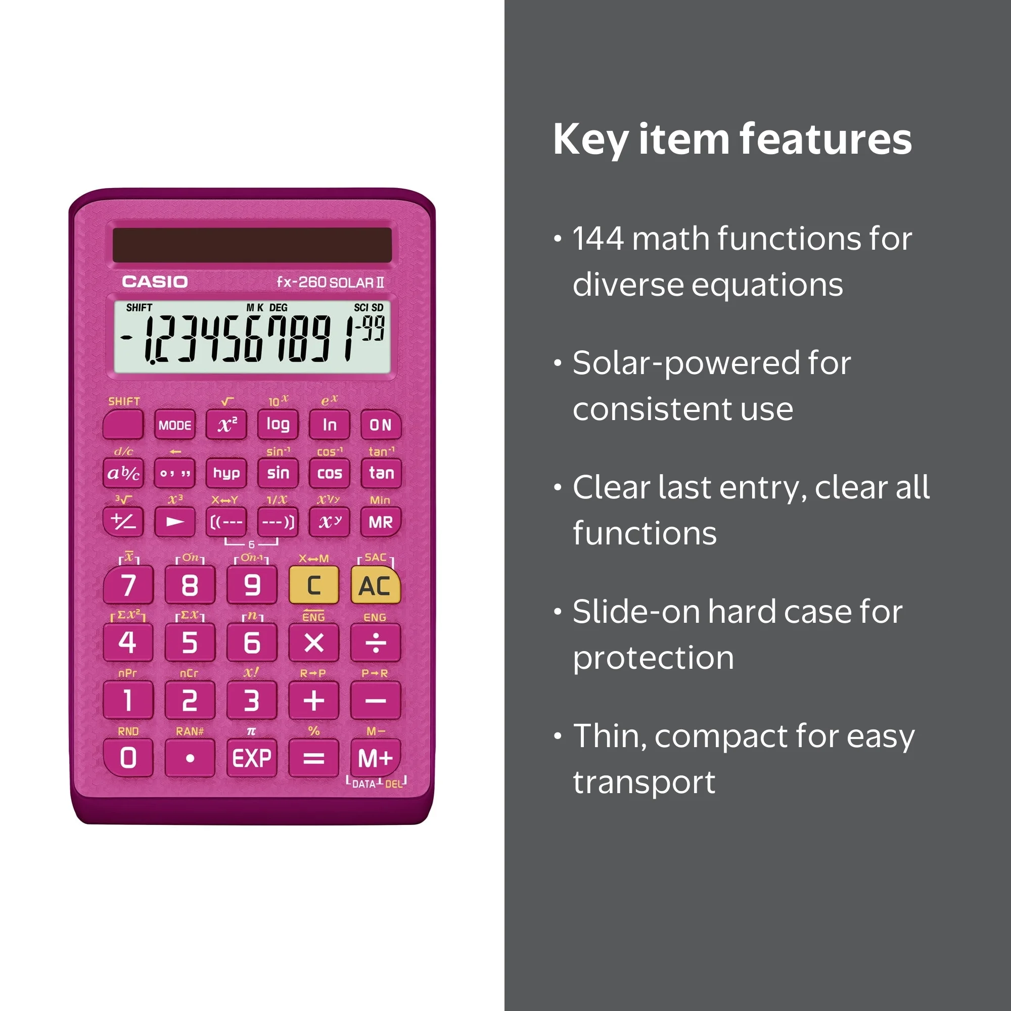 Casio FX-260 Solar II, Portable 10-Digit LCD Scientific Calculator