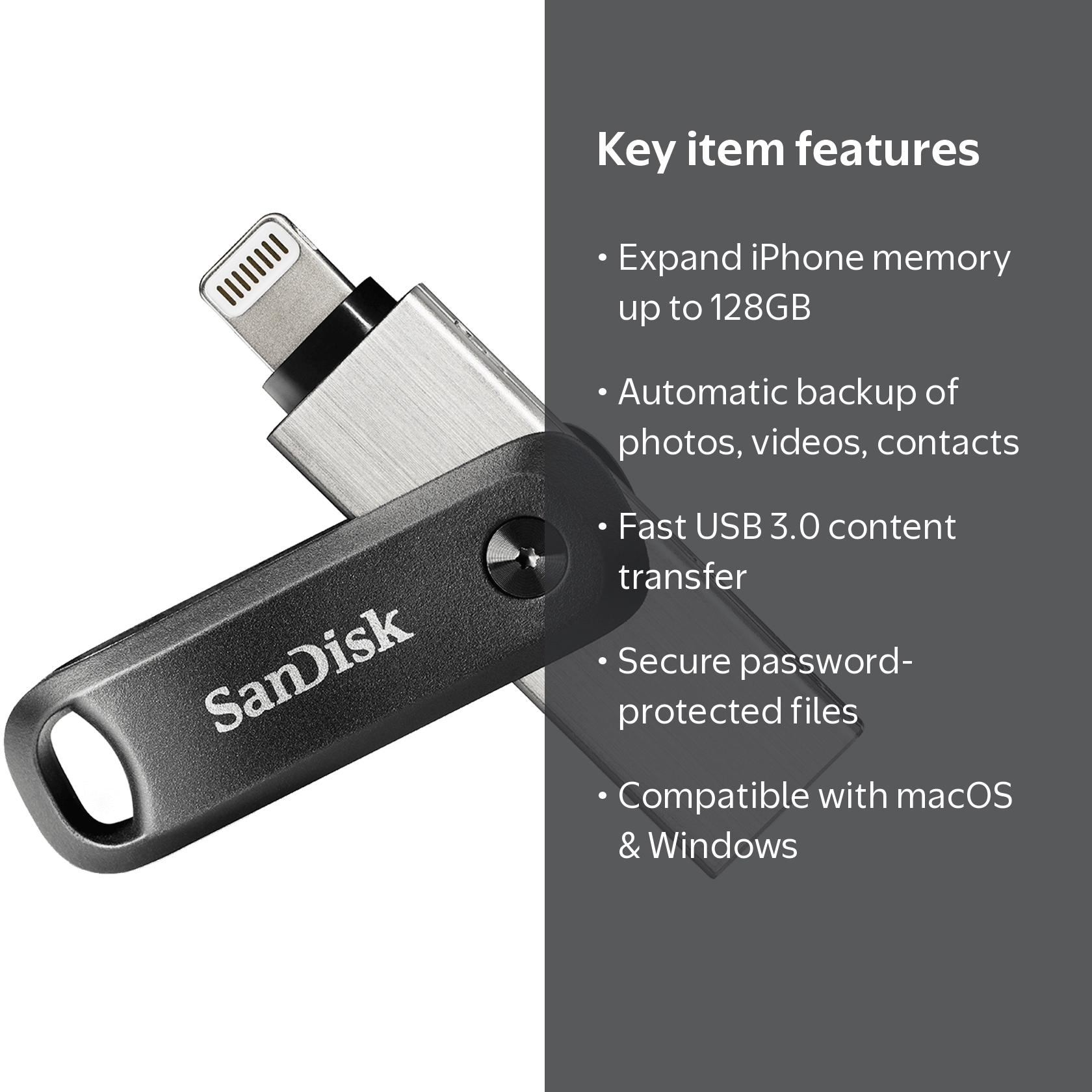 SanDisk, iXpand Flash Drive Go, 128GB for iPhone and iPad
