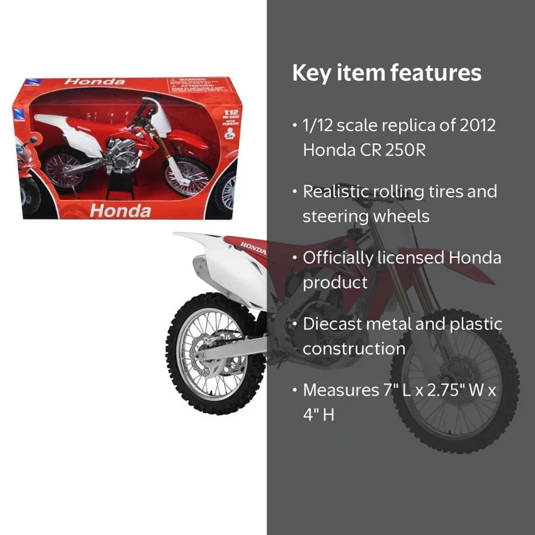 New Ray 2012 Honda CR 250R Red Dirt Bike Diecast 1/12 Scale