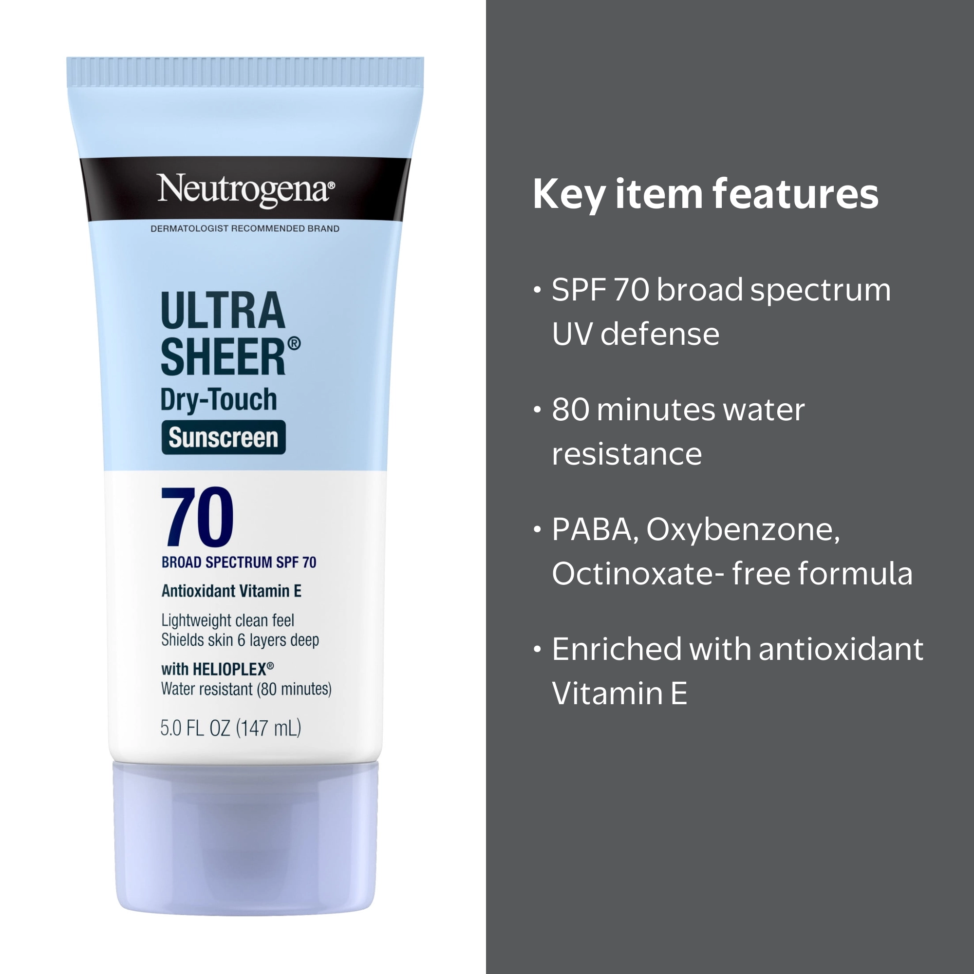 Neutrogena Ultra Sheer Sunscreen SPF 70 Body Sunscreen Lotion, Dry