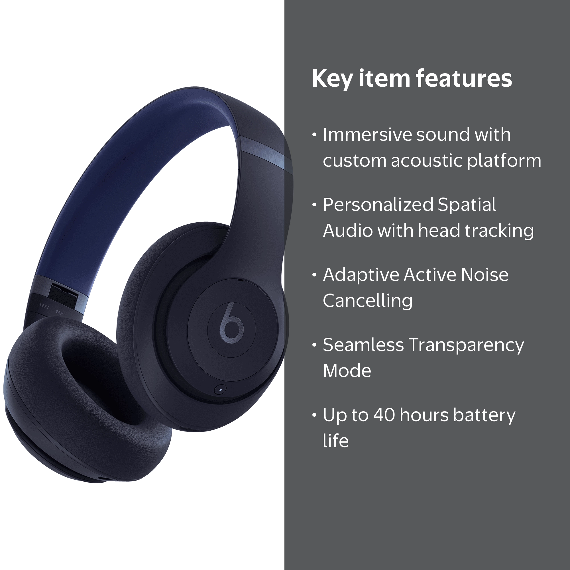 Beats Studio Pro Wireless Headphones - Navy, Active Noise