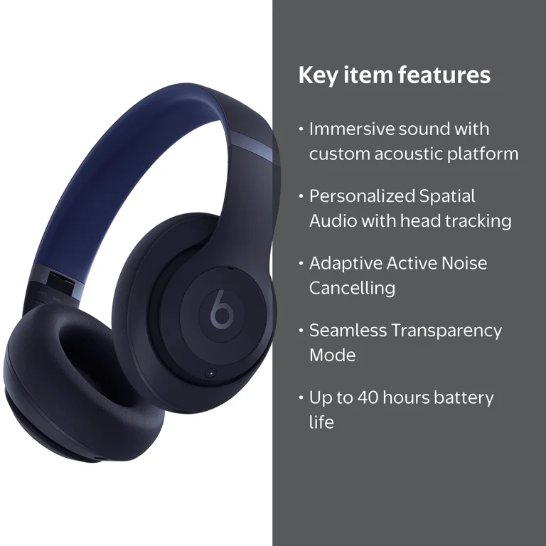 Beats Studio Pro Wireless Headphones - Navy, Active Noise