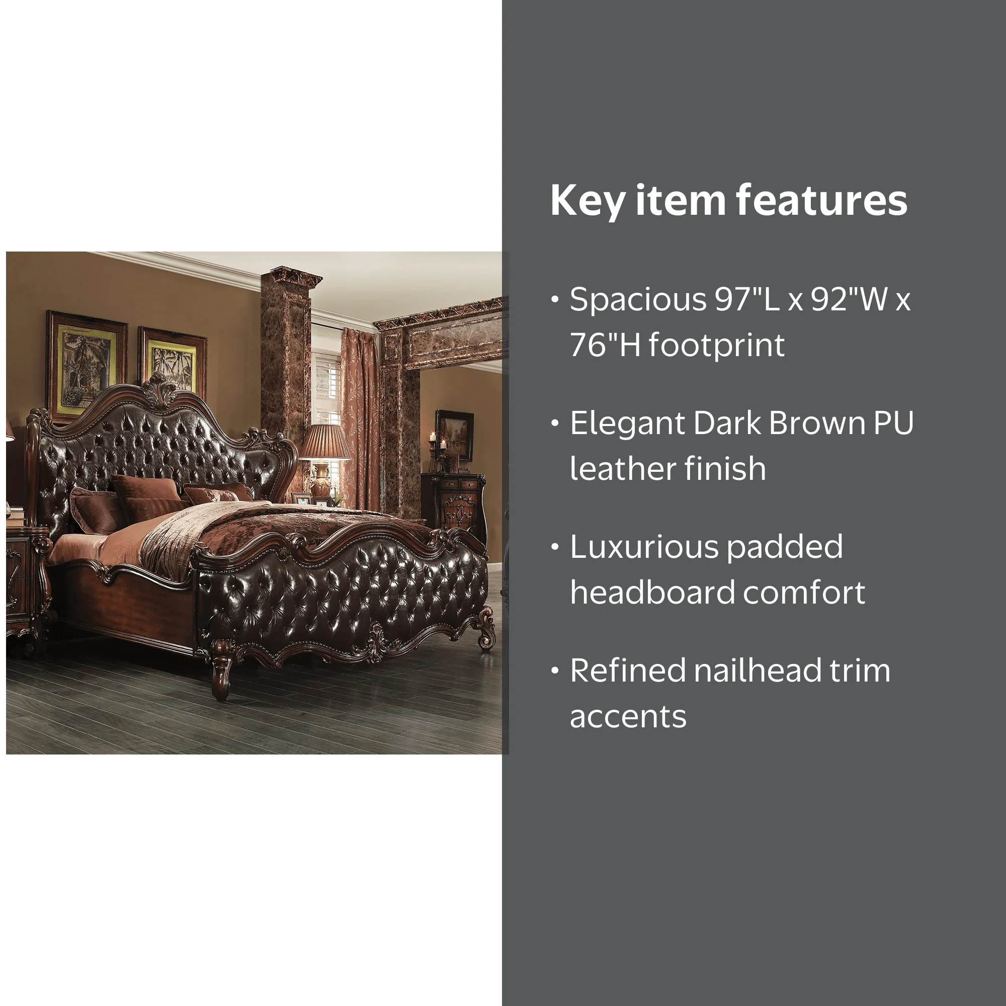 Acme Versailles Eastern King Bed Two Tone Dark Brown Synthetic