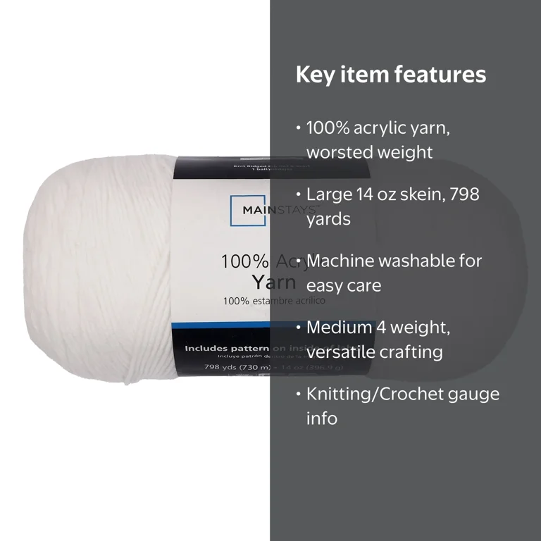 Mainstays Acrylic Yarn 14 Oz 798 Yards Medium Weight Knitting and