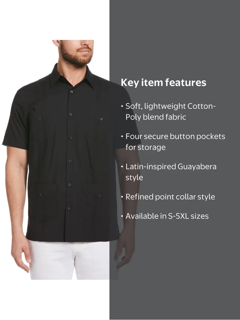 Cafe Luna Men's & Big Men's Cuban Guayabera Shirt with Pintucks