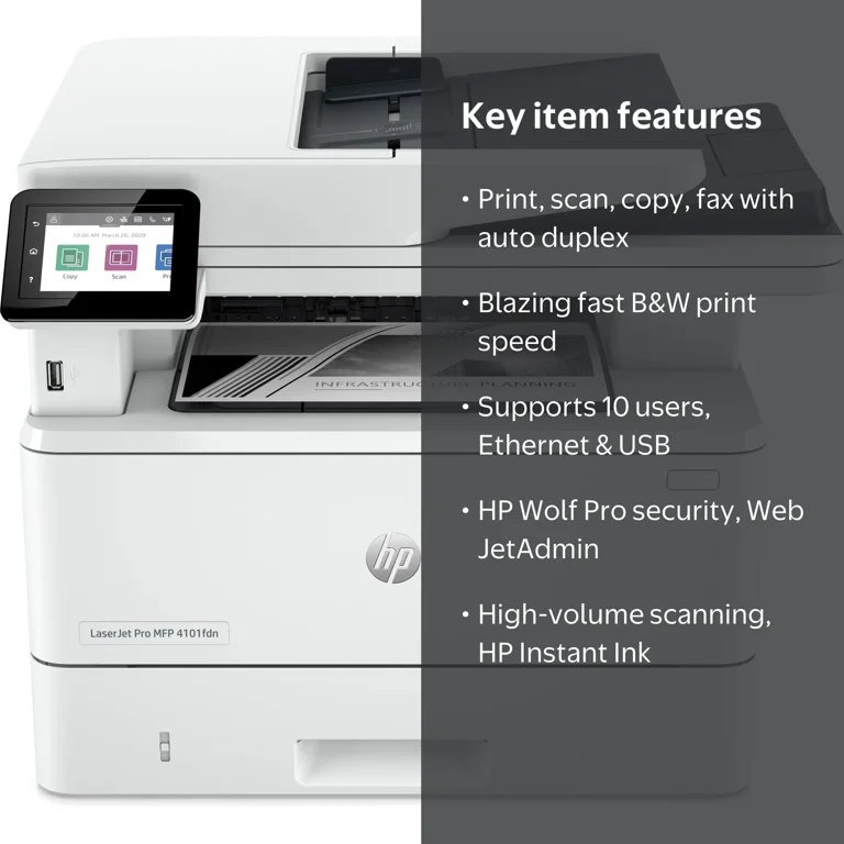 HP LaserJet Pro MFP 4101fdn Laser Printer, Black and White, Mobile