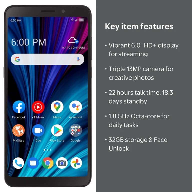 TCL A3X 32GB Prepaid Mobile Phone, Straight Talk- Black, Cell