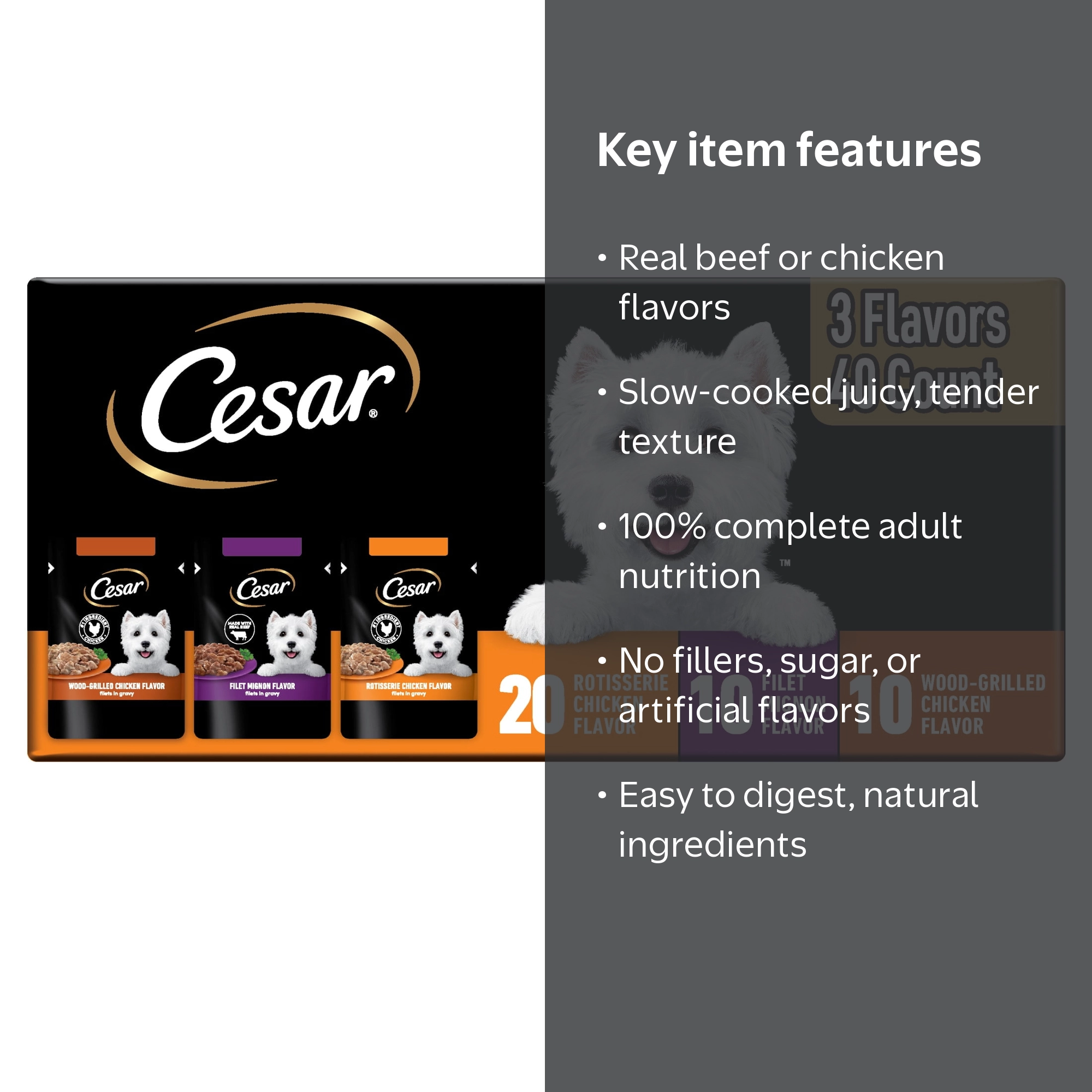 Cesar Filets in Gravy Beef and Chicken Flavors, 1.76 oz, 40 Ct