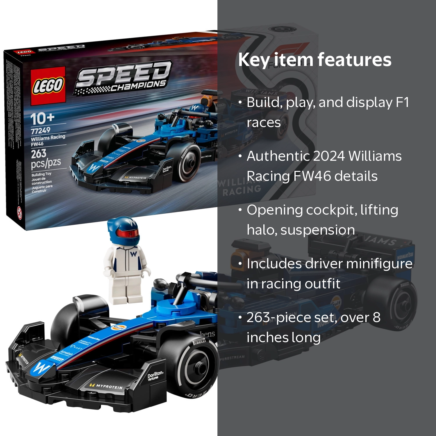 LEGO, Speed Champions Williams Racing FW46 F1 Race Car, 263 Pieces