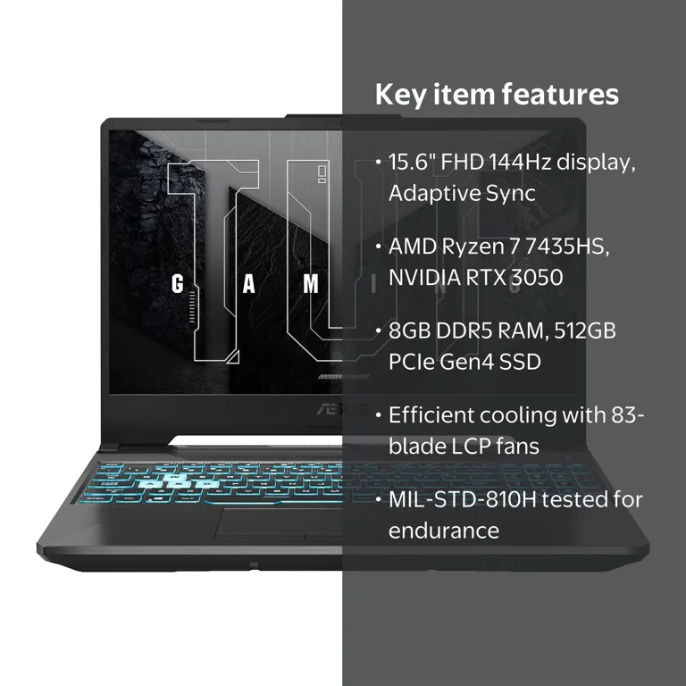 ASUS, TUF A15 Gaming Laptop, AMD Ryzen 7 7435HS, NVIDIA RTX 3050