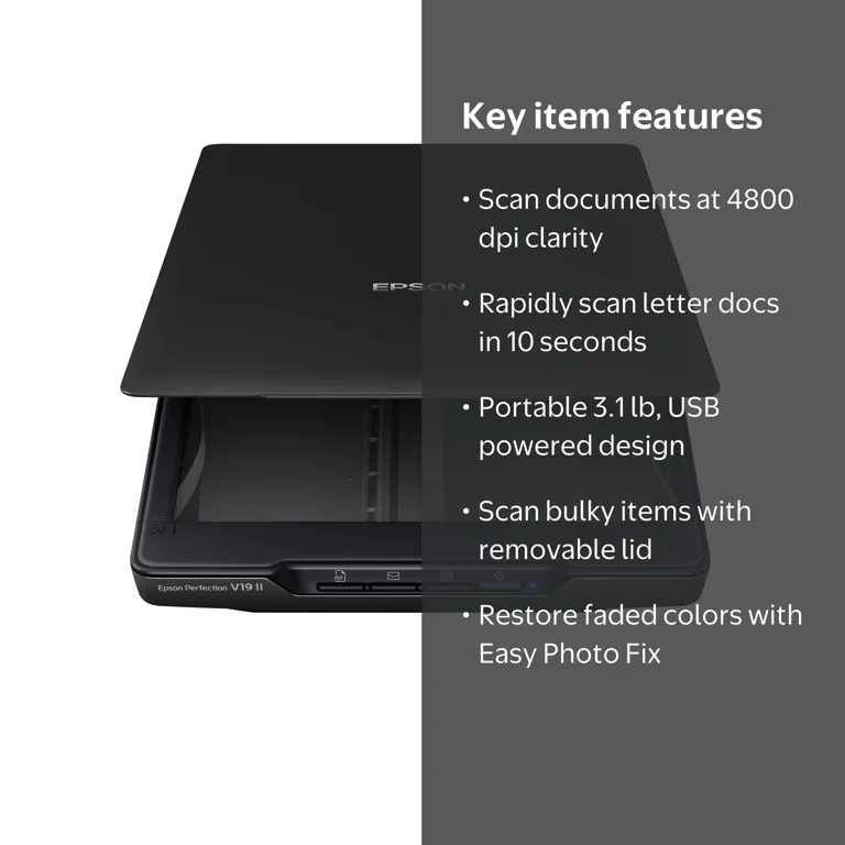Epson, Flatbed Scanner, V19 II, Color Photo and Document - Walmart.com