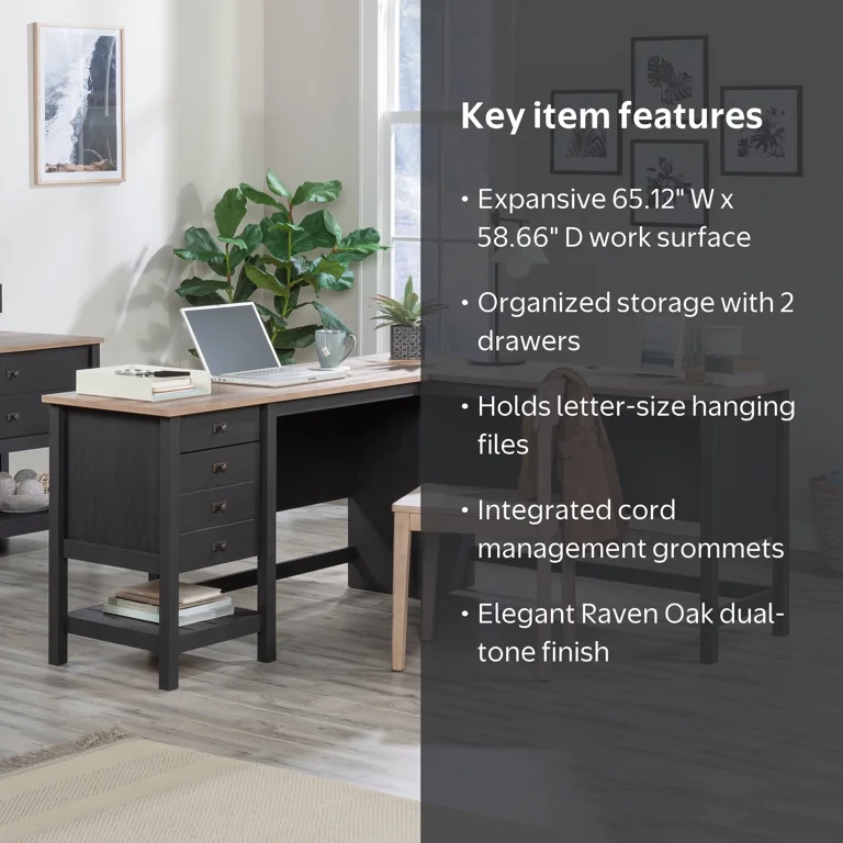 Sauder, Cottage Road L-Shape Desk, 431264, Raven Oak Finish
