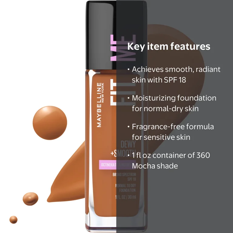 Maybelline, Foundation, SPF 18, Dewy and Smooth Liquid Mocha